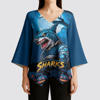 Custom Halloween Cronulla-Sutherland Sharks Kimono Sleeve Blouse Spooky Australia Mascot Rugby