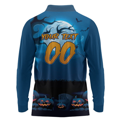 Custom Halloween Cronulla-Sutherland Sharks Long Sleeve Polo Shirt Spooky Australia Mascot Rugby