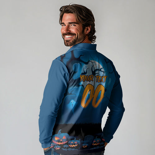 Custom Halloween Cronulla-Sutherland Sharks Long Sleeve Polo Shirt Spooky Australia Mascot Rugby