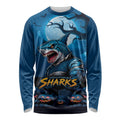 Custom Halloween Cronulla-Sutherland Sharks Long Sleeve Shirt Spooky Australia Mascot Rugby