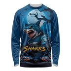 Custom Halloween Cronulla-Sutherland Sharks Long Sleeve Shirt Spooky Australia Mascot Rugby