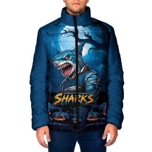 Custom Halloween Cronulla-Sutherland Sharks Padded Jacket Spooky Australia Mascot Rugby