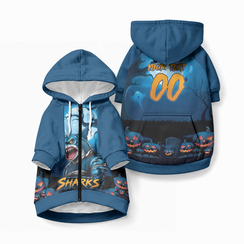 Custom Halloween Cronulla-Sutherland Sharks Pet Hoodie Spooky Australia Mascot Rugby