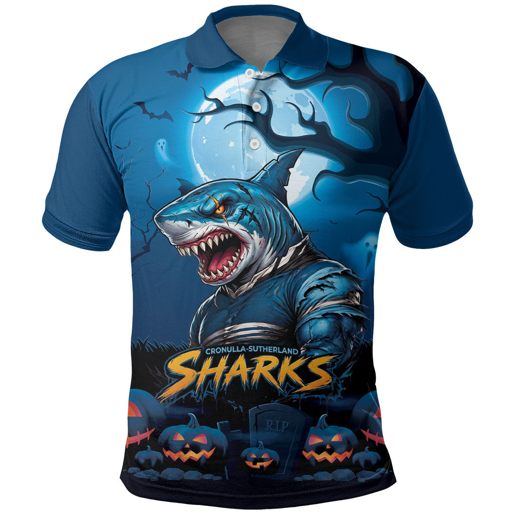 Custom Halloween Cronulla-Sutherland Sharks Polo Shirt Spooky Australia Mascot Rugby