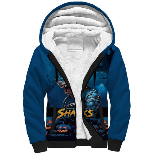 Custom Halloween Cronulla-Sutherland Sharks Sherpa Hoodie Spooky Australia Mascot Rugby