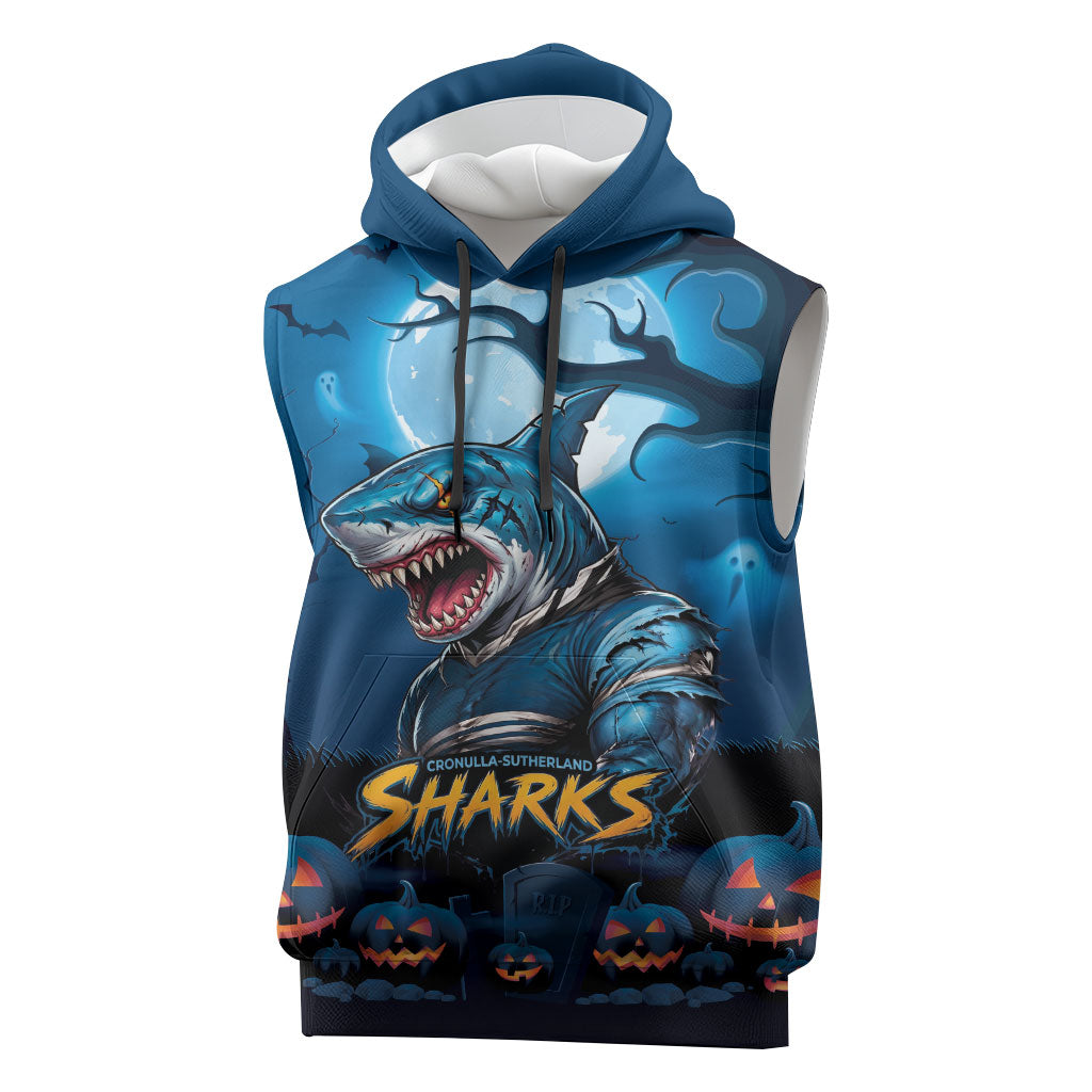 Custom Halloween Cronulla-Sutherland Sharks Sleeveless Hoodie Spooky Australia Mascot Rugby