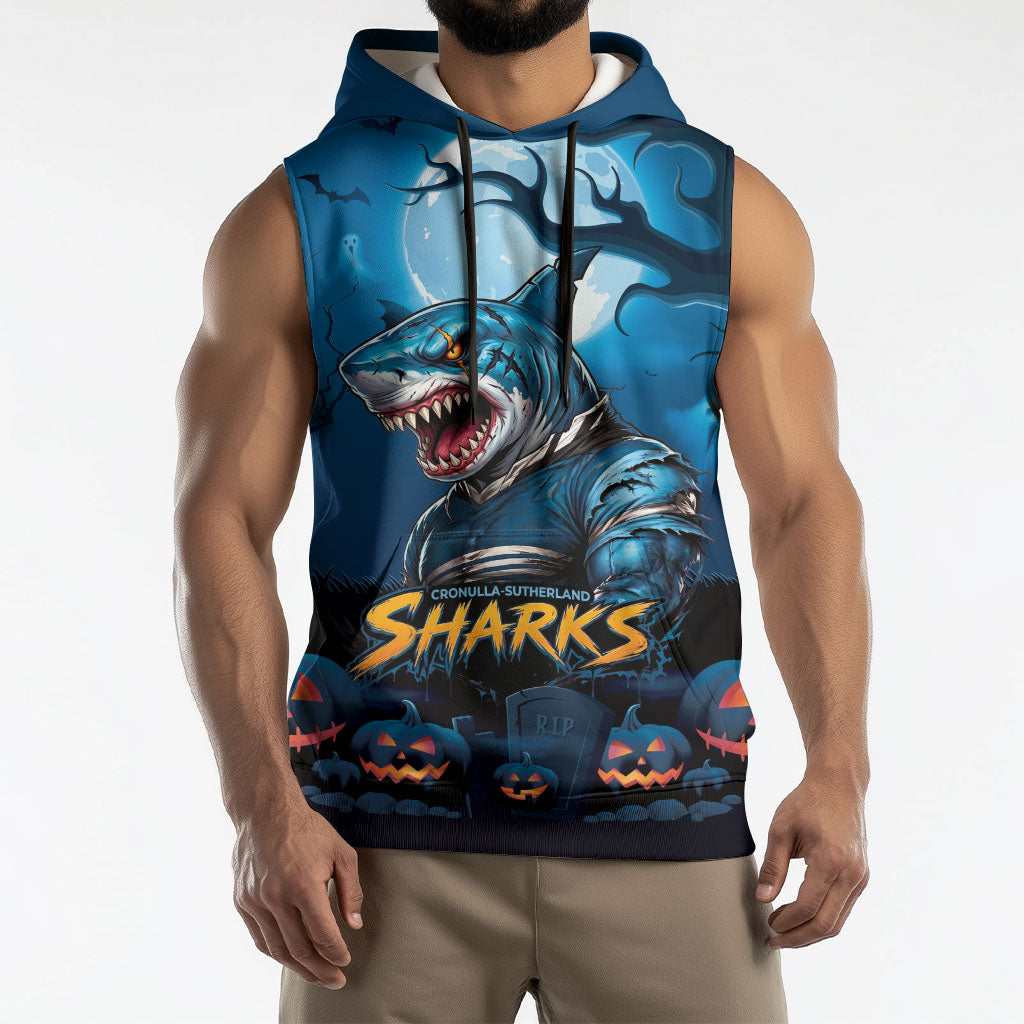 Custom Halloween Cronulla-Sutherland Sharks Sleeveless Hoodie Spooky Australia Mascot Rugby