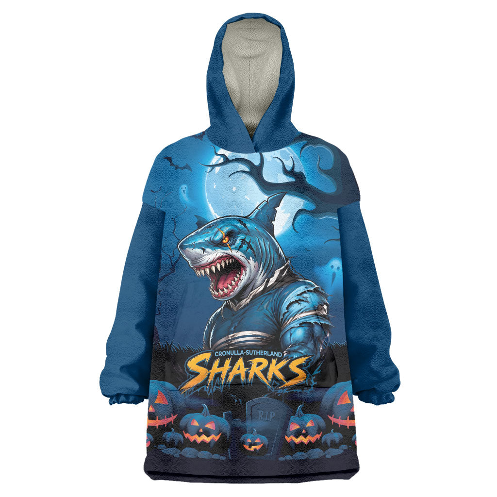Custom Halloween Cronulla-Sutherland Sharks Wearable Blanket Hoodie Spooky Australia Mascot Rugby