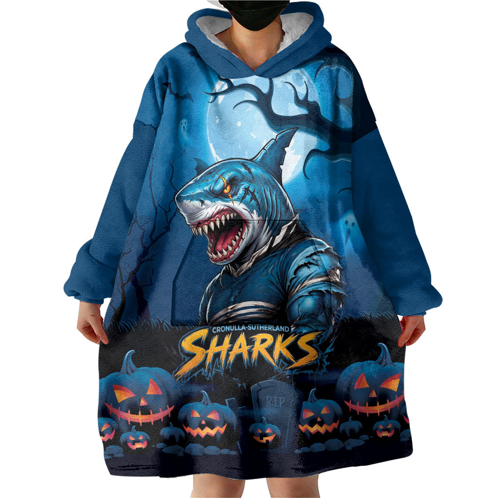 Custom Halloween Cronulla-Sutherland Sharks Wearable Blanket Hoodie Spooky Australia Mascot Rugby