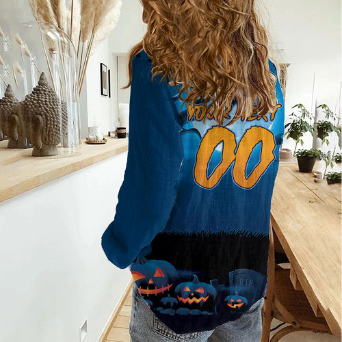 Custom Halloween Cronulla-Sutherland Sharks Women Casual Shirt Spooky Australia Mascot Rugby