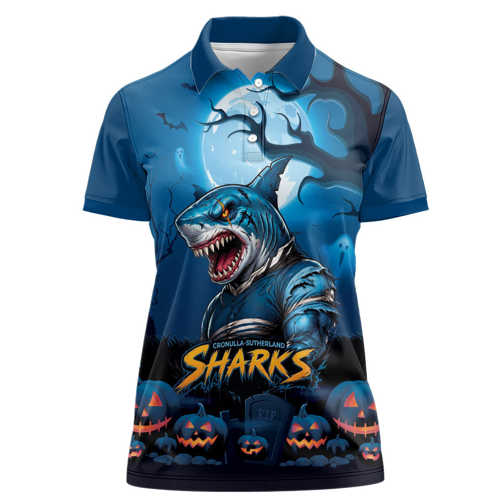 Custom Halloween Cronulla-Sutherland Sharks Women Polo Shirt Spooky Australia Mascot Rugby