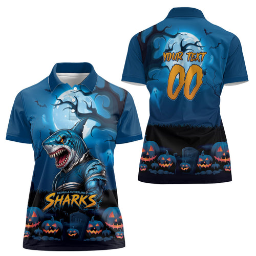 Custom Halloween Cronulla-Sutherland Sharks Women Polo Shirt Spooky Australia Mascot Rugby