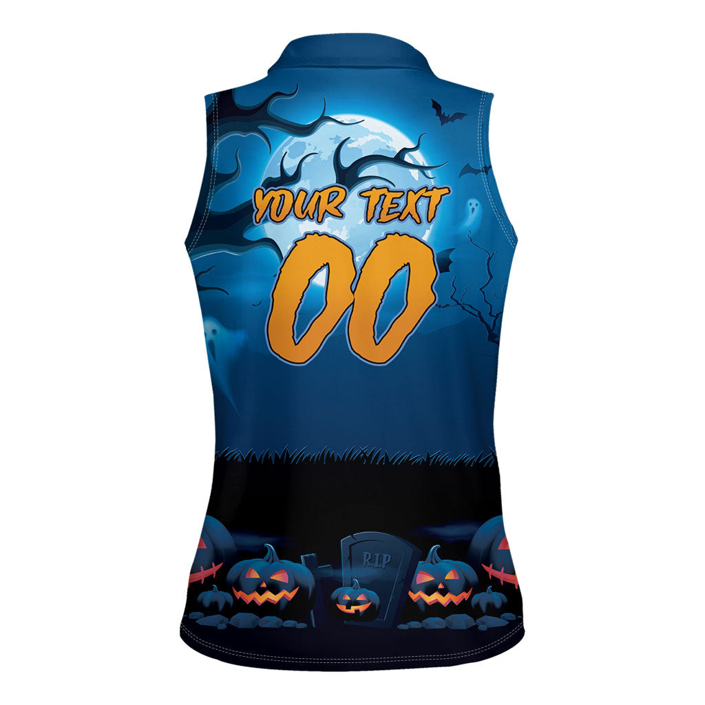 Custom Halloween Cronulla-Sutherland Sharks Women Sleeveless Polo Shirt Spooky Australia Mascot Rugby