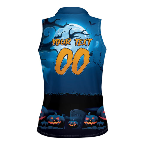 Custom Halloween Cronulla-Sutherland Sharks Women Sleeveless Polo Shirt Spooky Australia Mascot Rugby