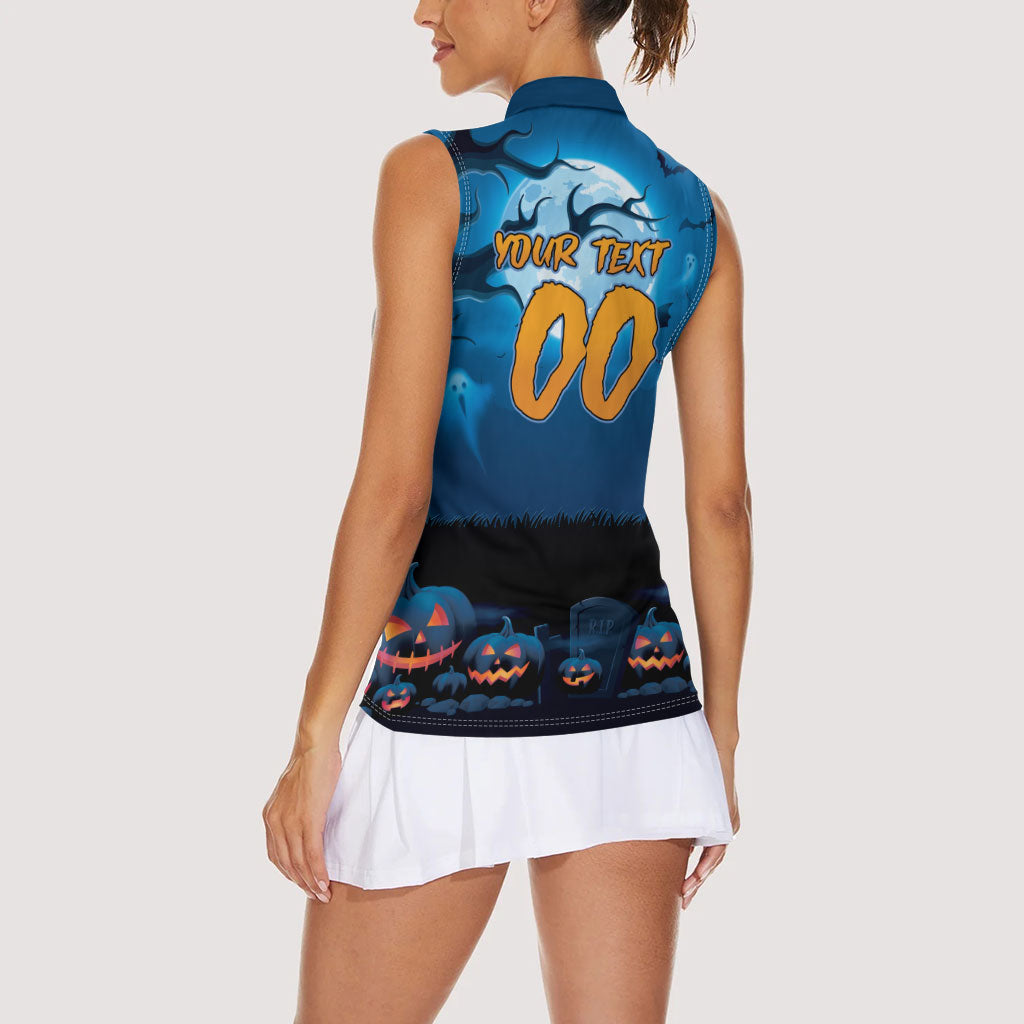 Custom Halloween Cronulla-Sutherland Sharks Women Sleeveless Polo Shirt Spooky Australia Mascot Rugby