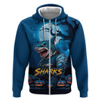 Custom Halloween Cronulla-Sutherland Sharks Zip Hoodie Spooky Australia Mascot Rugby