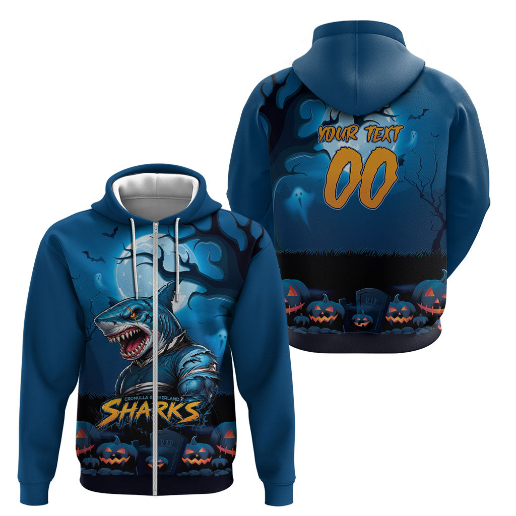 Custom Halloween Cronulla-Sutherland Sharks Zip Hoodie Spooky Australia Mascot Rugby