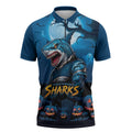 Custom Halloween Cronulla-Sutherland Sharks Zipper Polo Shirt Spooky Australia Mascot Rugby