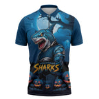 Custom Halloween Cronulla-Sutherland Sharks Zipper Polo Shirt Spooky Australia Mascot Rugby