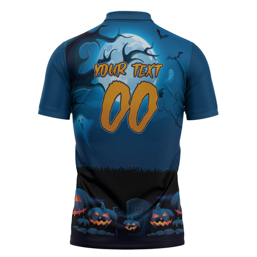 Custom Halloween Cronulla-Sutherland Sharks Zipper Polo Shirt Spooky Australia Mascot Rugby