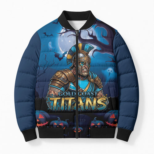 Custom Halloween Gold Coast Titans Bomber Puffer Jacket Spooky Australia Mascot Rugby