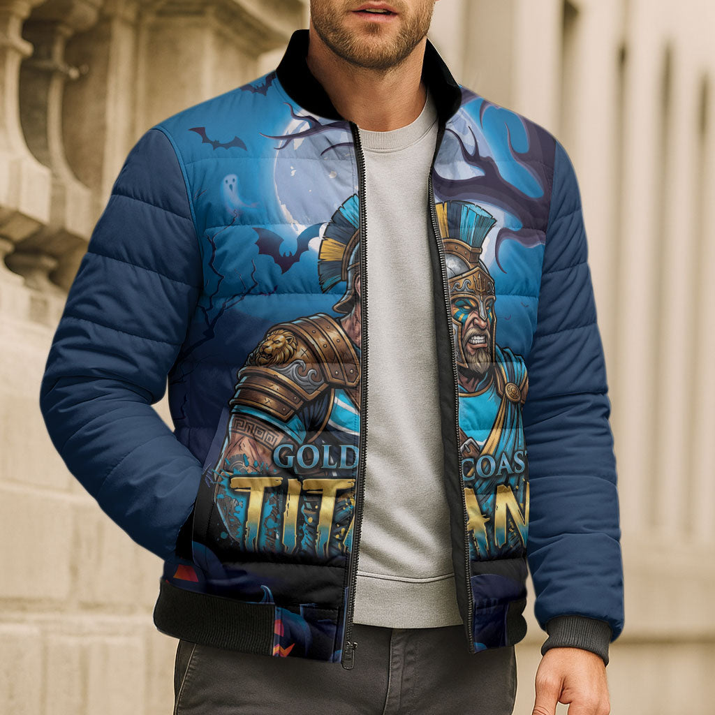Custom Halloween Gold Coast Titans Bomber Puffer Jacket Spooky Australia Mascot Rugby