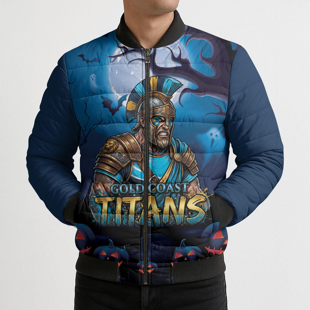 Custom Halloween Gold Coast Titans Bomber Puffer Jacket Spooky Australia Mascot Rugby