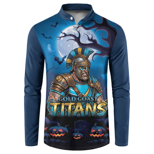 Custom Halloween Gold Coast Titans Button Sweatshirt Spooky Australia Mascot Rugby