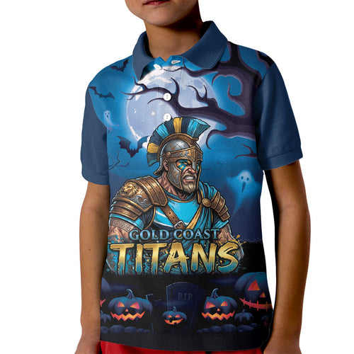 Custom Halloween Gold Coast Titans Kid Polo Shirt Spooky Australia Mascot Rugby