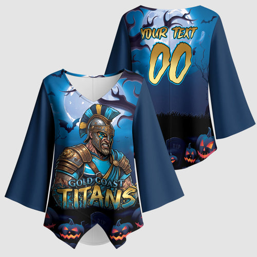 Custom Halloween Gold Coast Titans Kimono Sleeve Blouse Spooky Australia Mascot Rugby