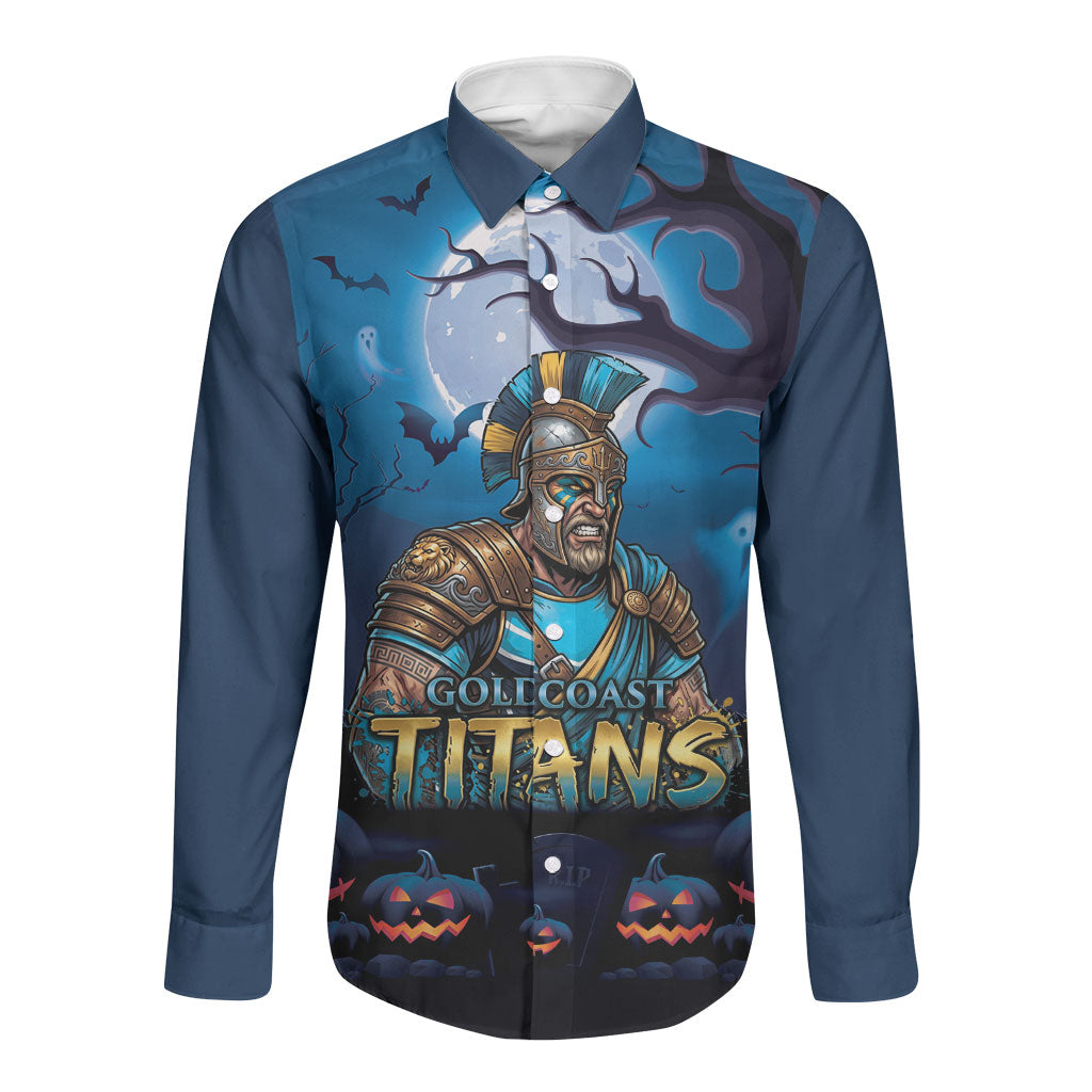 Custom Halloween Gold Coast Titans Long Sleeve Button Shirt Spooky Australia Mascot Rugby