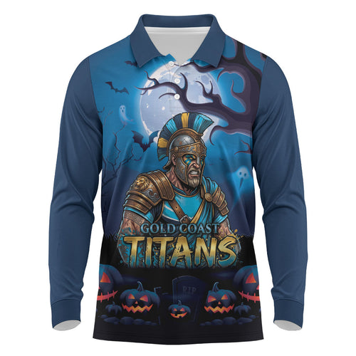 Custom Halloween Gold Coast Titans Long Sleeve Polo Shirt Spooky Australia Mascot Rugby