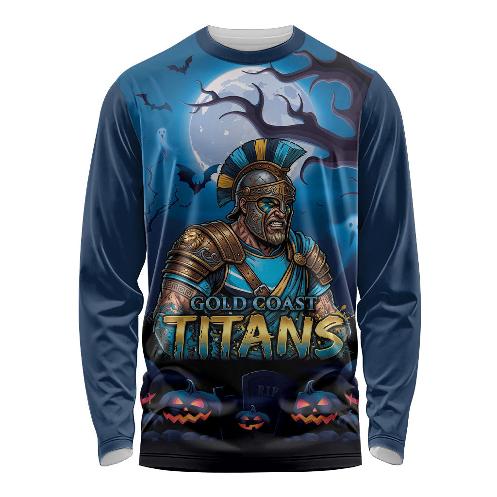 Custom Halloween Gold Coast Titans Long Sleeve Shirt Spooky Australia Mascot Rugby