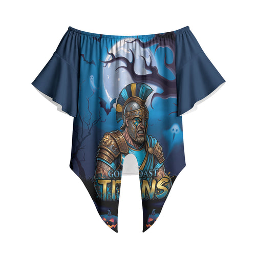 Custom Halloween Gold Coast Titans Off Shoulder Wrap Waist Top Spooky Australia Mascot Rugby