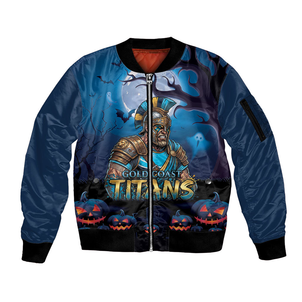 Custom Halloween Gold Coast Titans Sleeve Zip Bomber Jacket Spooky Australia Mascot Rugby