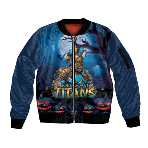 Custom Halloween Gold Coast Titans Sleeve Zip Bomber Jacket Spooky Australia Mascot Rugby