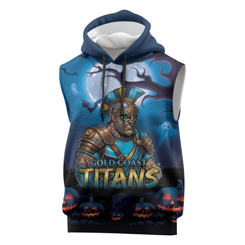 Custom Halloween Gold Coast Titans Sleeveless Hoodie Spooky Australia Mascot Rugby