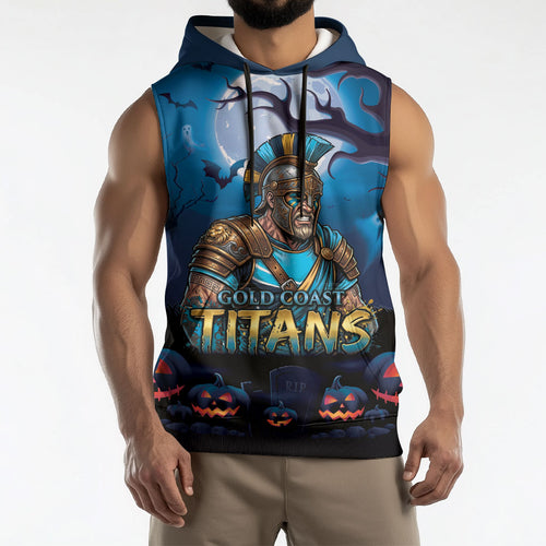Custom Halloween Gold Coast Titans Sleeveless Hoodie Spooky Australia Mascot Rugby