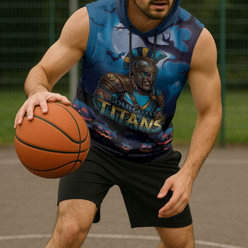 Custom Halloween Gold Coast Titans Sleeveless Hoodie Spooky Australia Mascot Rugby