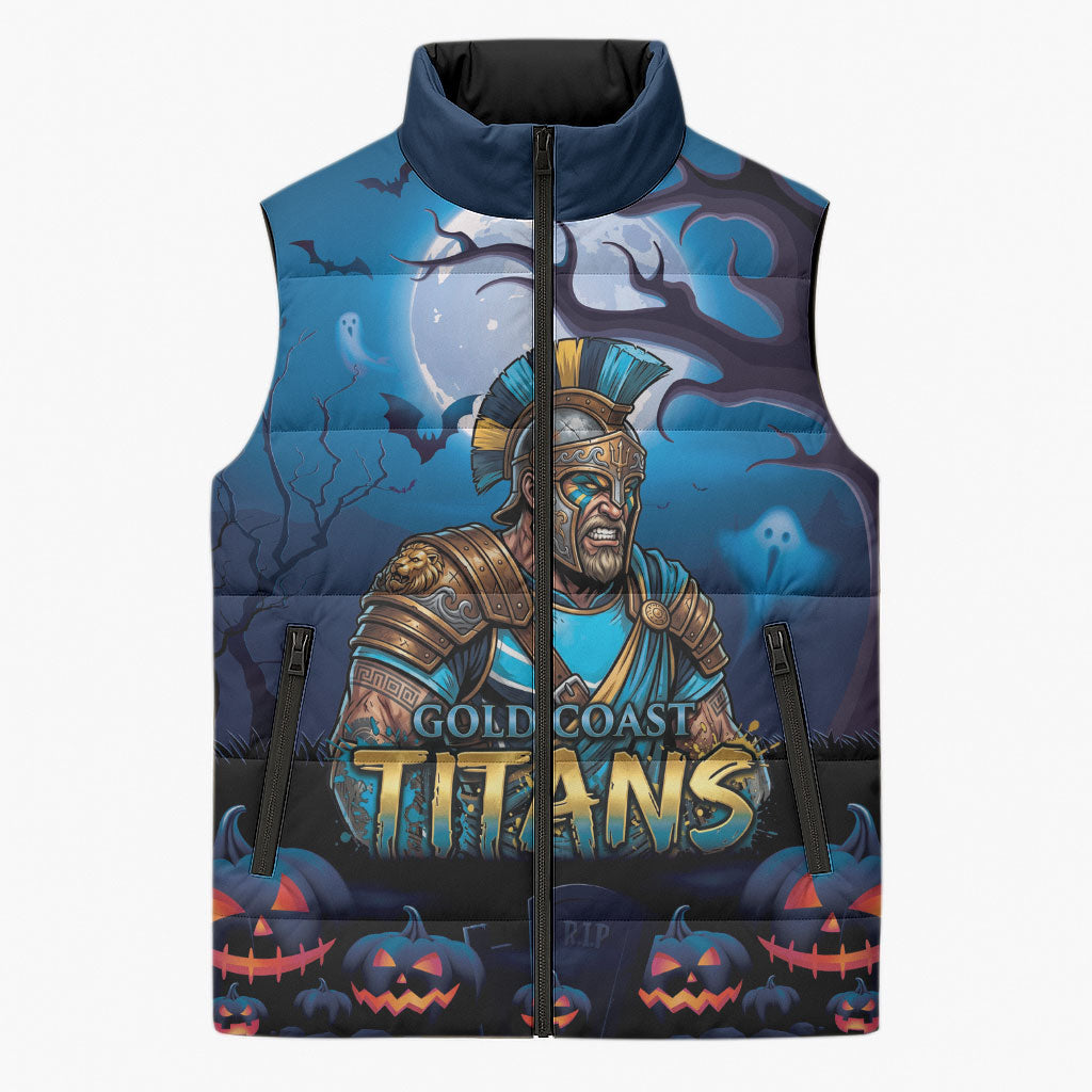 Custom Halloween Gold Coast Titans Sleeveless Puffer Jacket Spooky Australia Mascot Rugby