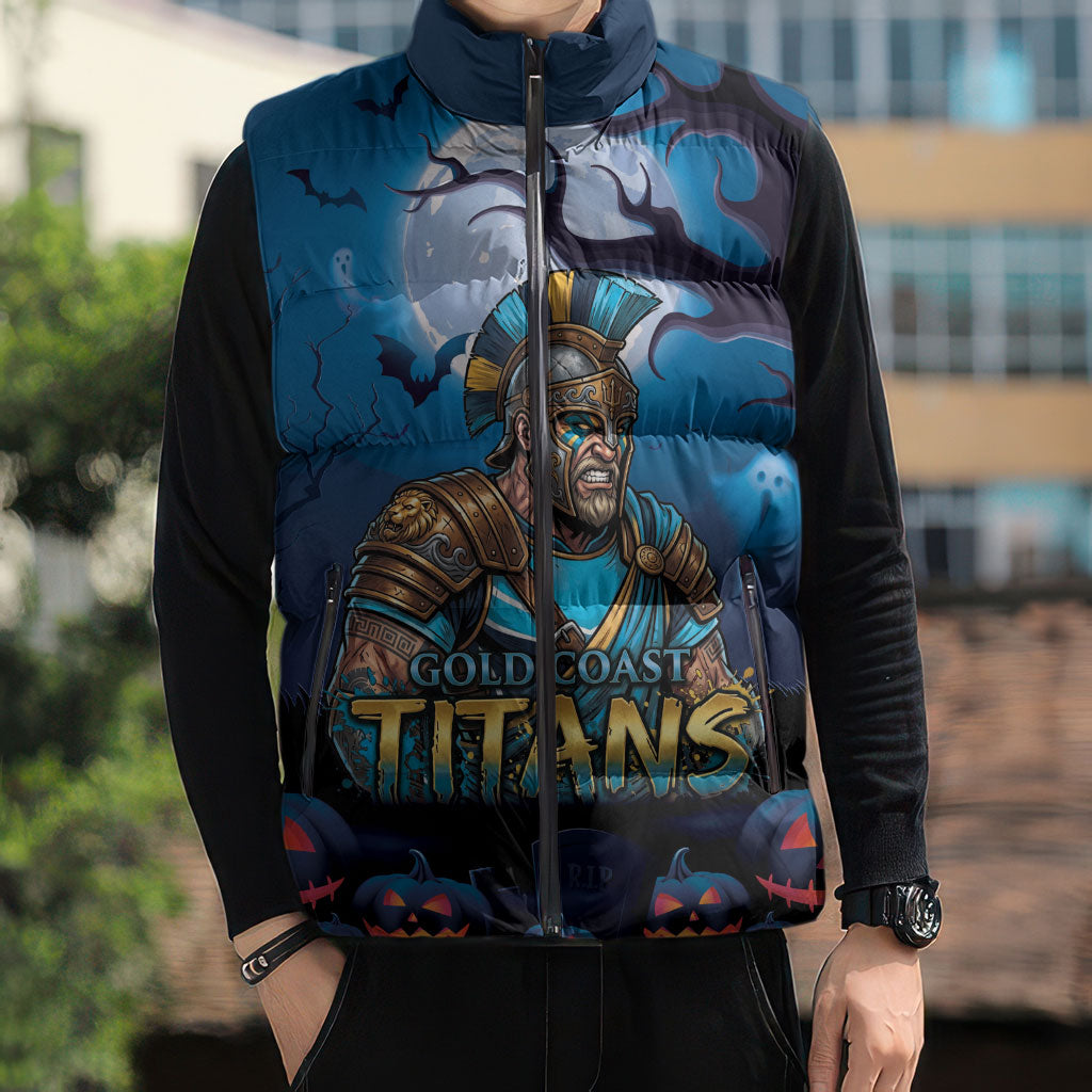 Custom Halloween Gold Coast Titans Sleeveless Puffer Jacket Spooky Australia Mascot Rugby