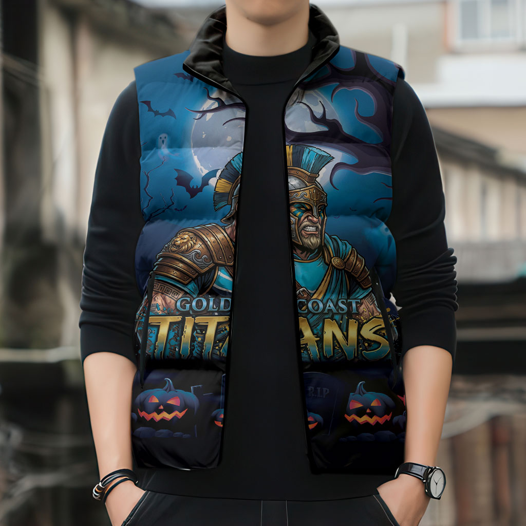 Custom Halloween Gold Coast Titans Sleeveless Puffer Jacket Spooky Australia Mascot Rugby