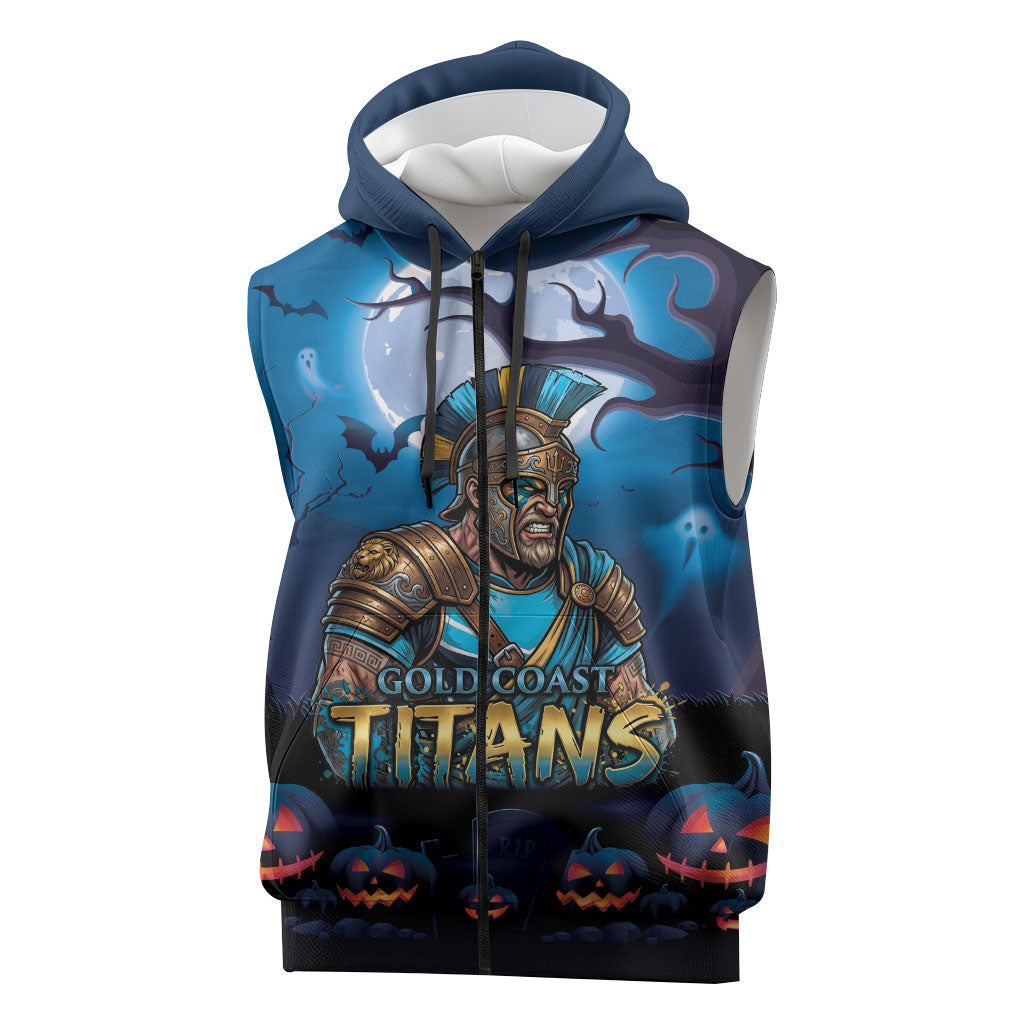Custom Halloween Gold Coast Titans Sleeveless Zip Hoodie Spooky Australia Mascot Rugby