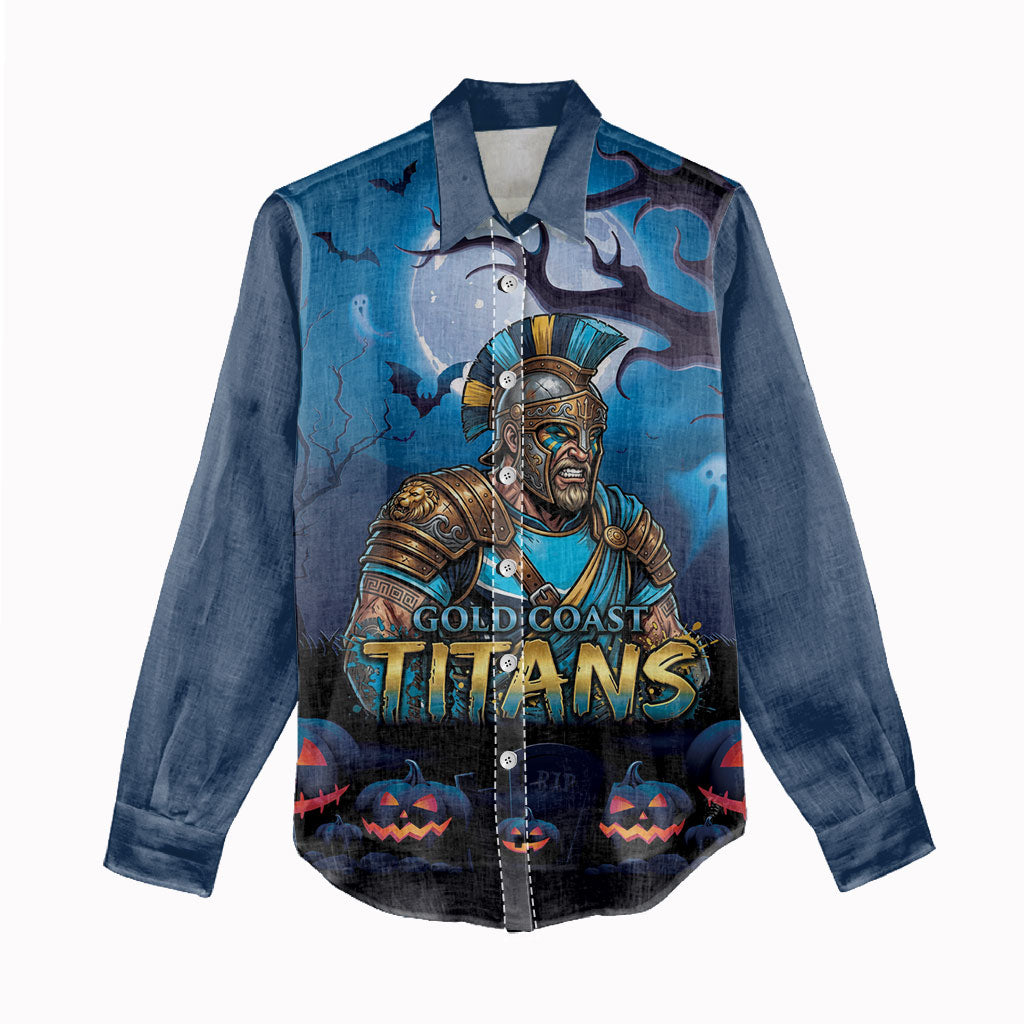 Custom Halloween Gold Coast Titans Women Casual Shirt Spooky Australia Mascot Rugby