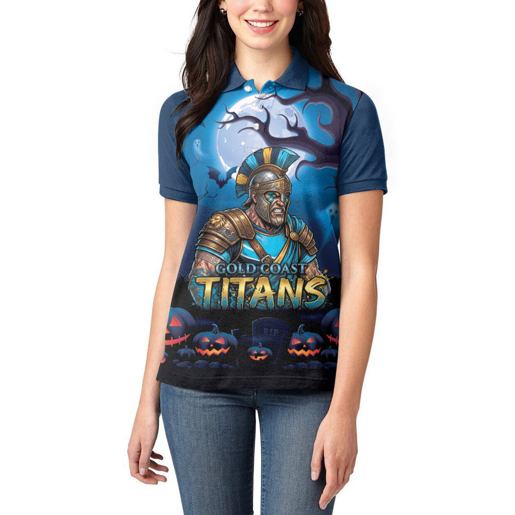 Custom Halloween Gold Coast Titans Women Polo Shirt Spooky Australia Mascot Rugby