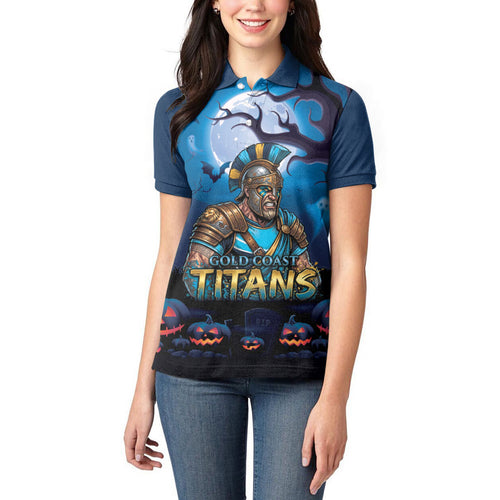 Custom Halloween Gold Coast Titans Women Polo Shirt Spooky Australia Mascot Rugby