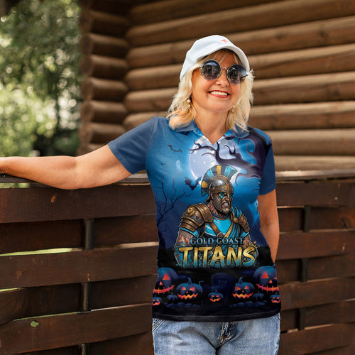 Custom Halloween Gold Coast Titans Women Polo Shirt Spooky Australia Mascot Rugby