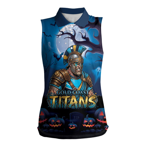 Custom Halloween Gold Coast Titans Women Sleeveless Polo Shirt Spooky Australia Mascot Rugby