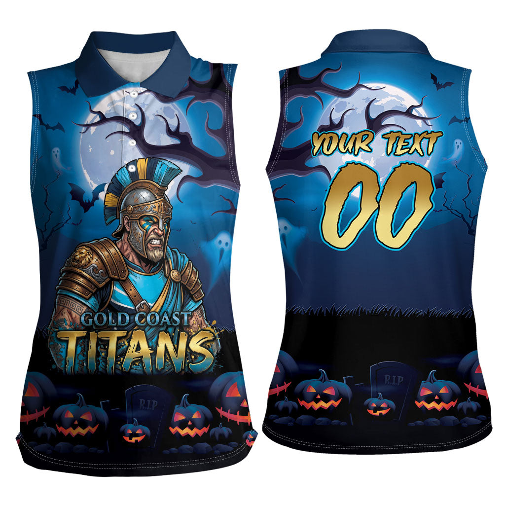 Custom Halloween Gold Coast Titans Women Sleeveless Polo Shirt Spooky Australia Mascot Rugby
