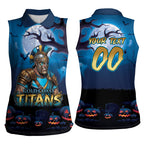Custom Halloween Gold Coast Titans Women Sleeveless Polo Shirt Spooky Australia Mascot Rugby